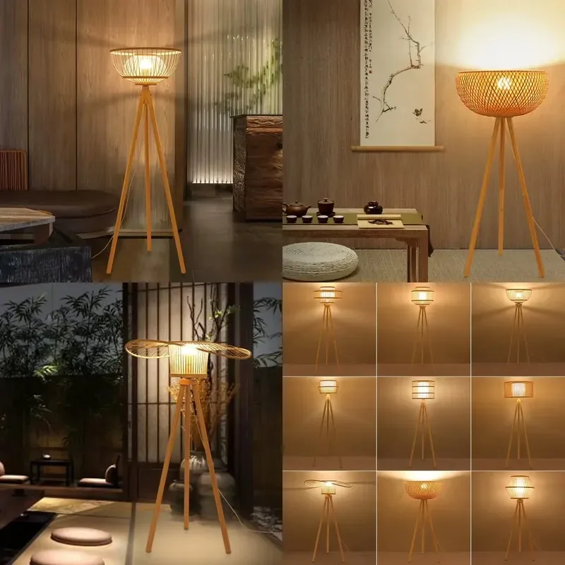 Modern Woven Bamboo Floor Wall Lamp Indoor Home Decoration Handmade Lighting Fixture