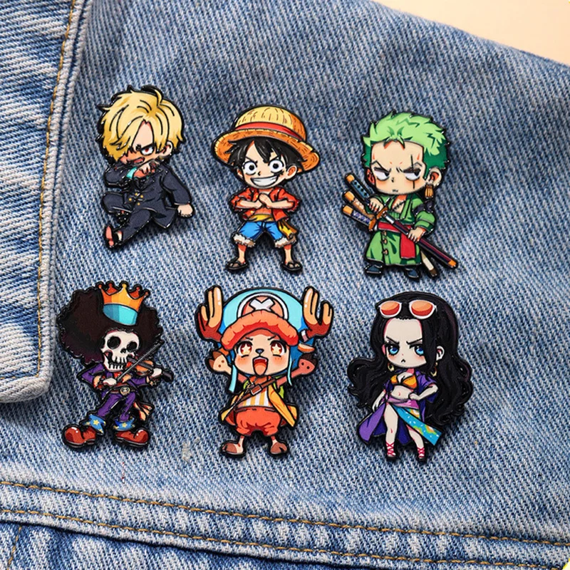 6-teiliges One Piece Cartoon-Charakter-Broschen-Set Q-Version, einschließlich Monkey D. Luffy, Roronoa Zoro, Sanji, Brook, Geschenk für Freunde