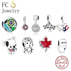 Fit Original Pan Charms Bracelet 925 Silver Animal Puerto Rico Brazil UK Canada Flag Animal Koala Bead Pendant Berloque 2024