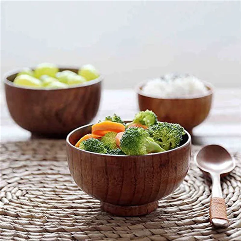 

ABWR-12 Pcs Wood Bowls Serving Tableware For Rice, Soup, Dip, Coffee, Tea, Decoration Wooden Salad Bowl Kitchen Cutlery Set