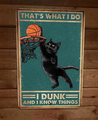 I Basketballs and Know Things Black Cat  Metal Wall Sign Animal Poster