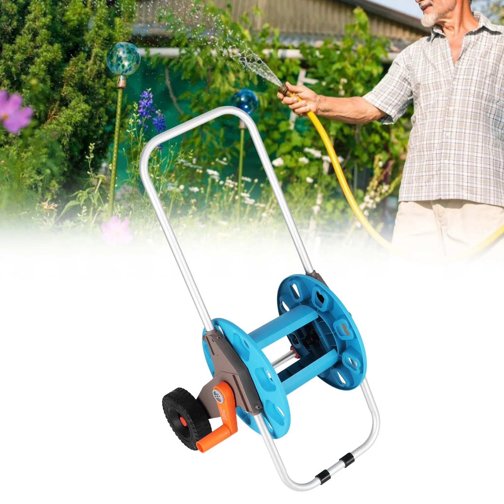 

Garden Hose Winder G1/2 Hose Reel Cart with Wheels Portable Garden Lawn Yard Water Pipe Winder Organizer for 35m Hose
