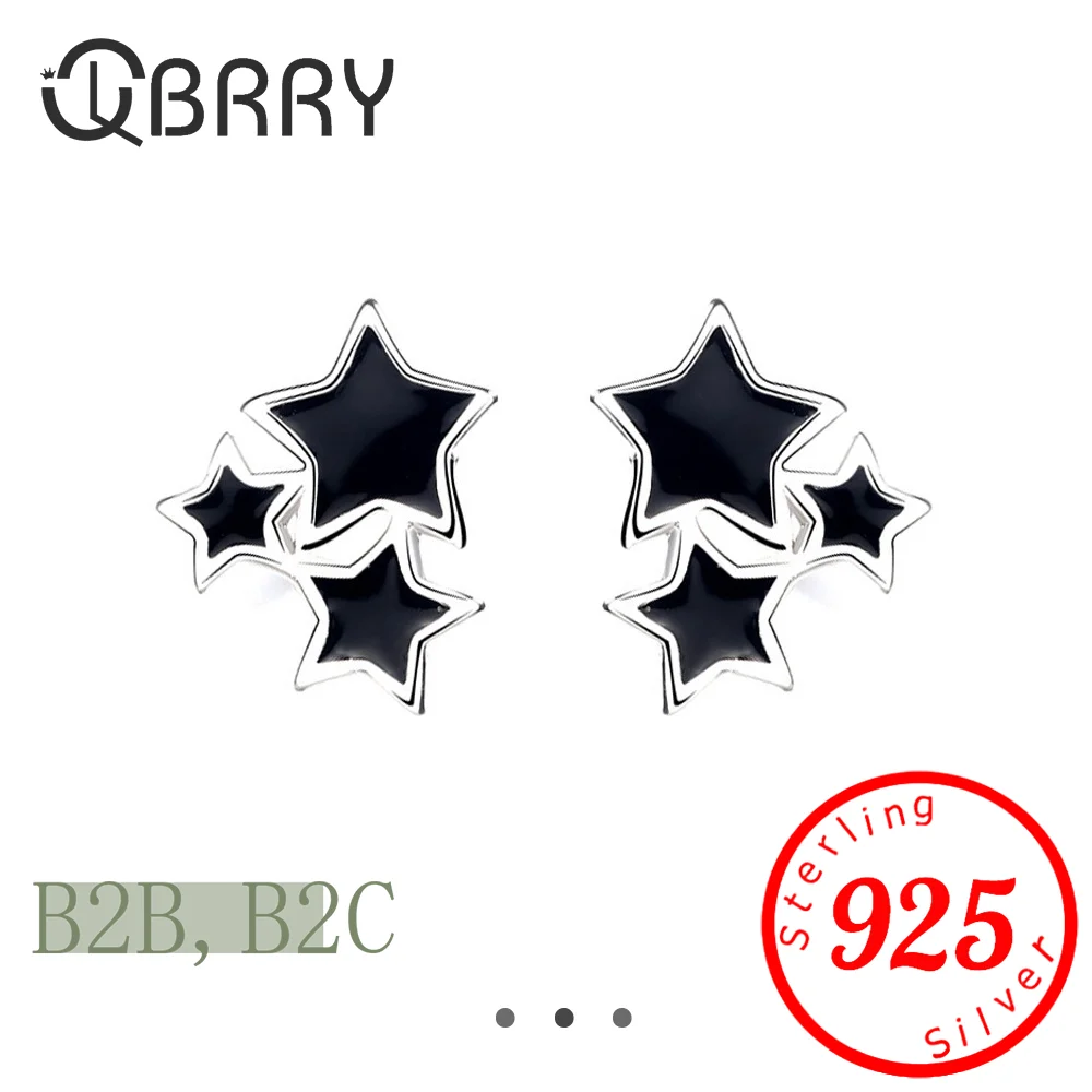 

2024 New Three Black Star Ear Stud For Women Trendy 925 Sterling Silver Earrings Exquisite Jewelry