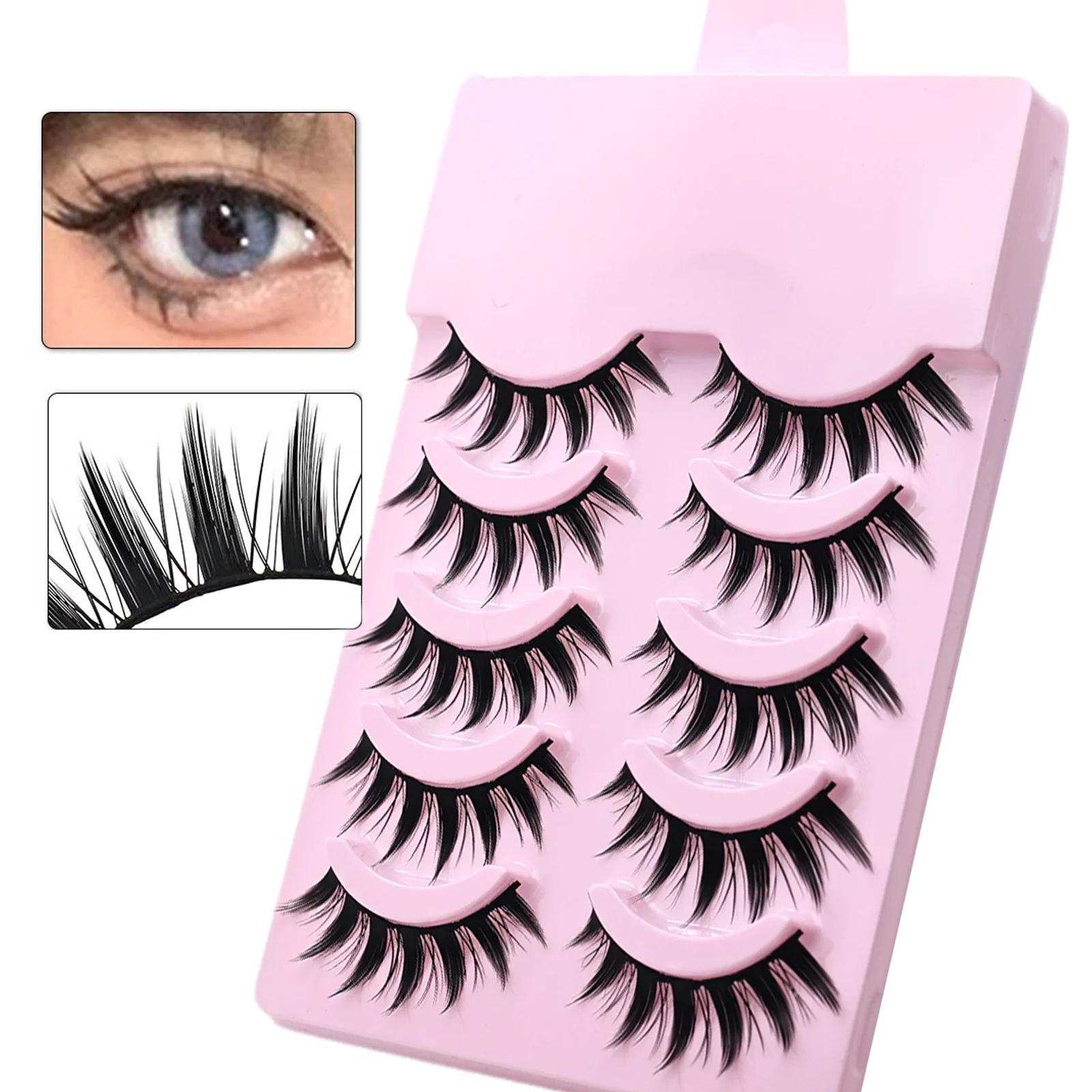 5 paires de faux cils Manga, effet naturel, style œil de chat, cils effilés, cils anime, réutilisables, doux et légers