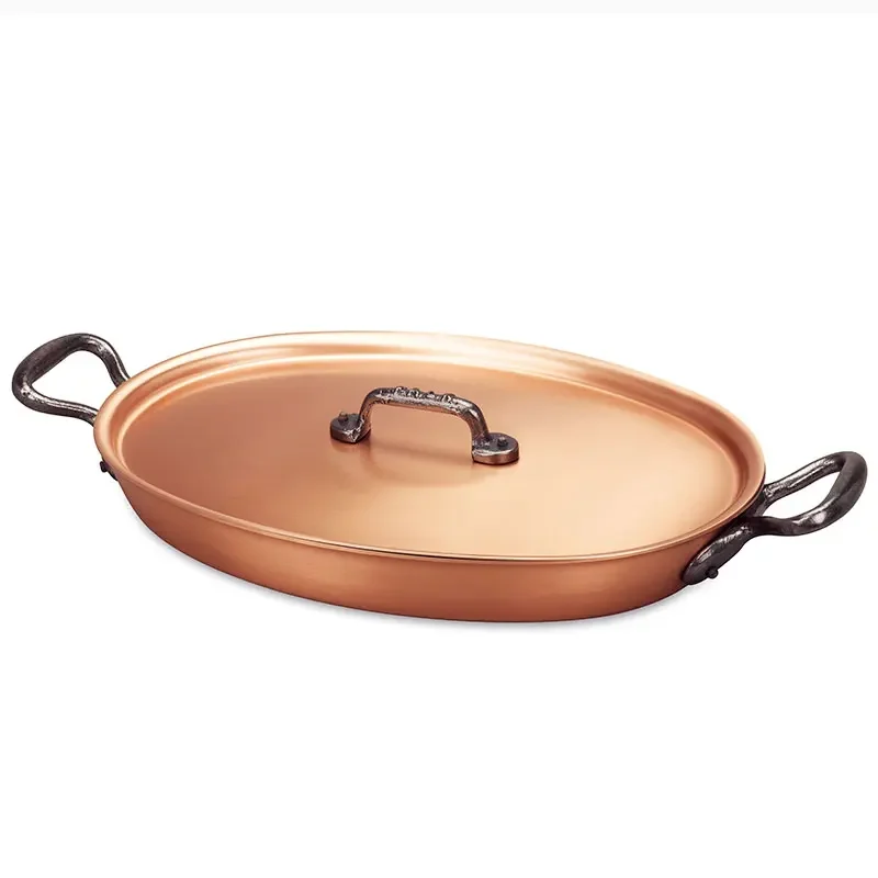 Oval Double Handle Copper Steak Frying & Grilling Pan