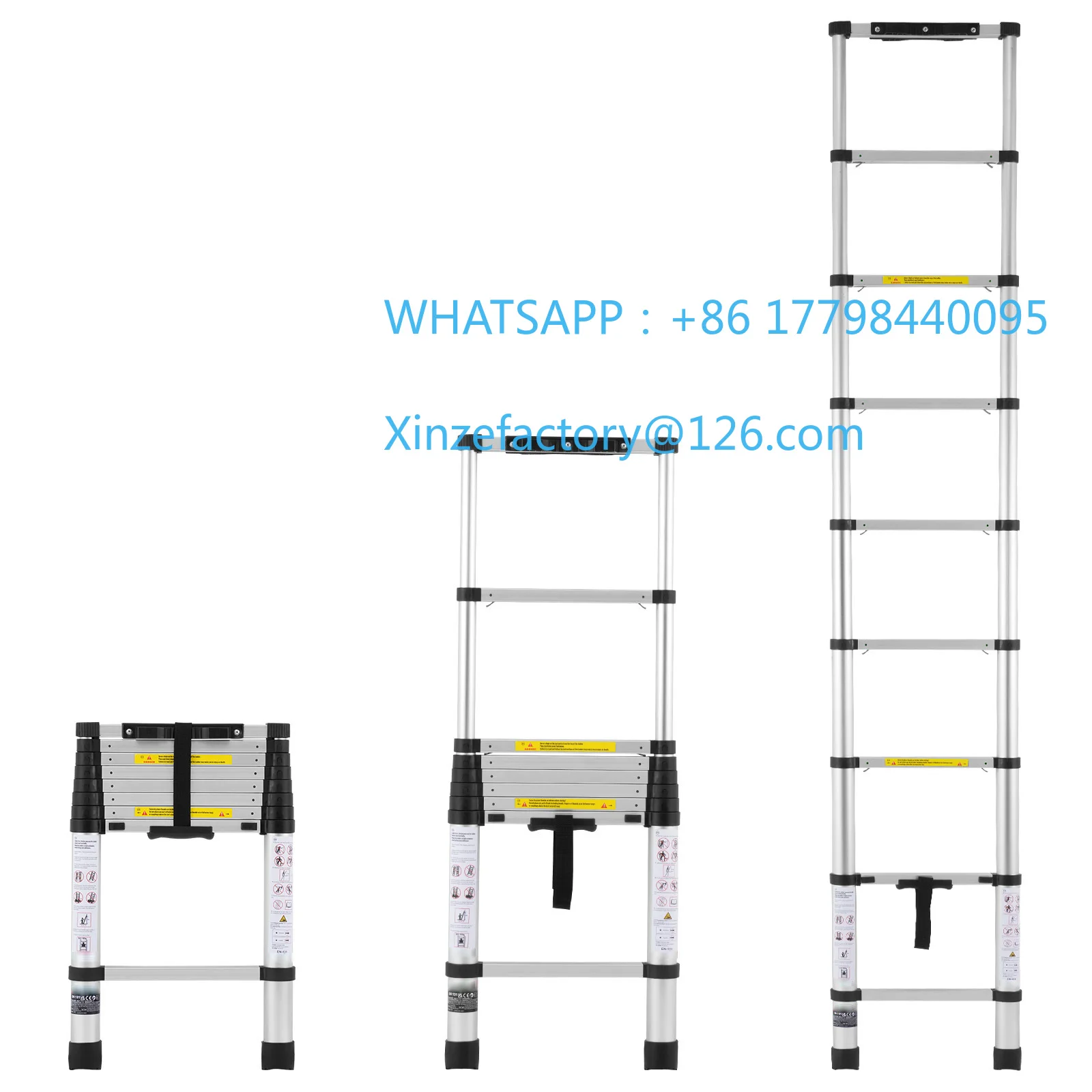 

Customizable SucceBuy Telescoping Ladder 8.5/16.5/ 20.3FT Aluminum One-button Retraction Collapsible Ladder
