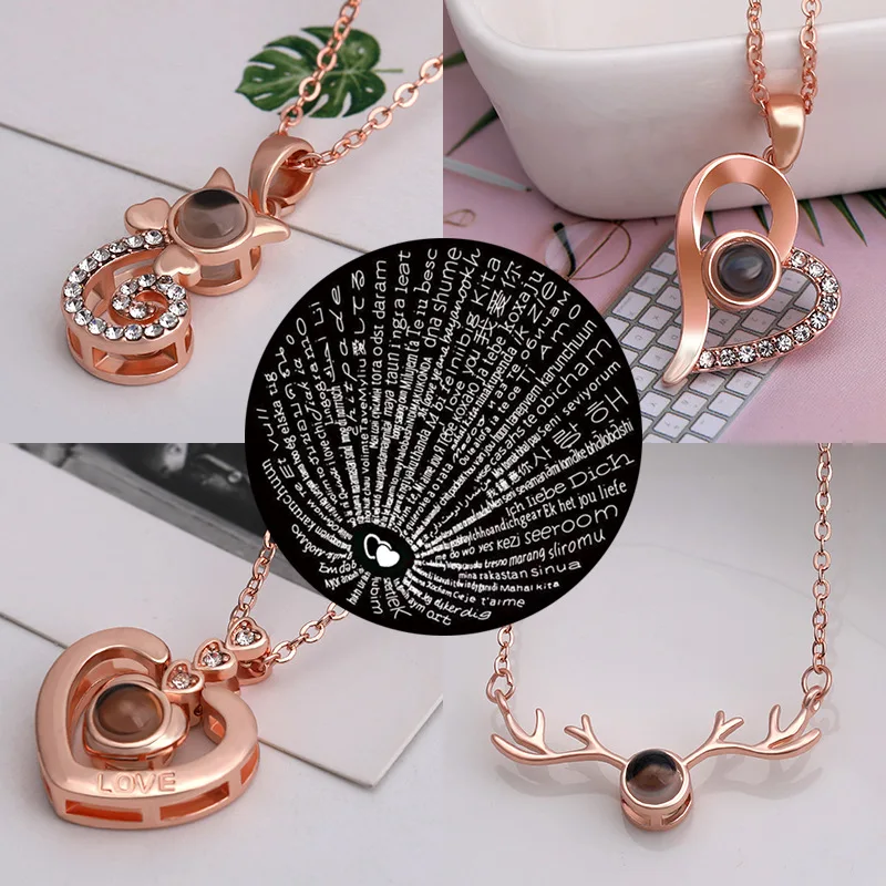 

"100 Languages I Love You Projection Memory Necklace Accessories." Elegant and retro