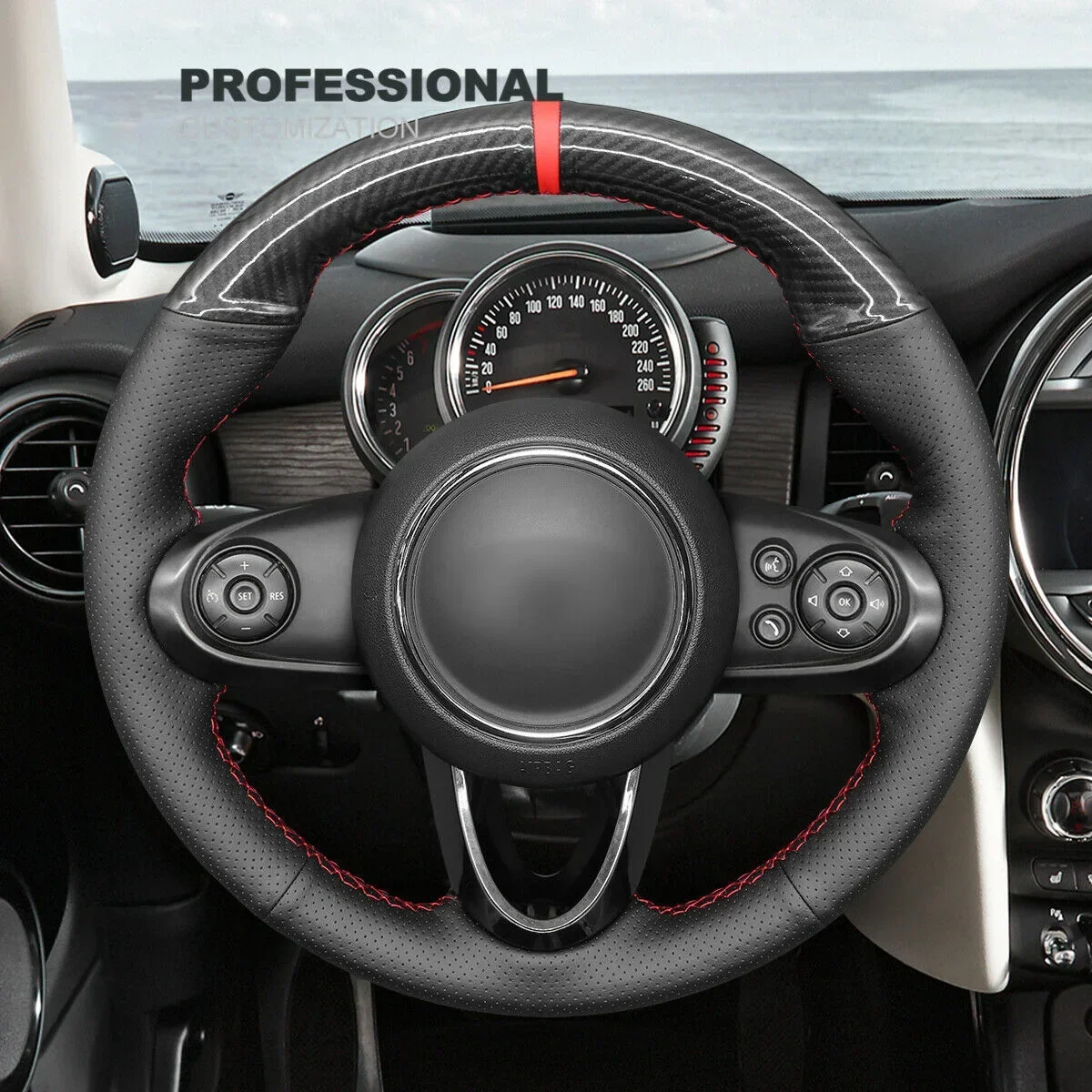 

DIY Hand Stitch Leather PU Carbon Fiber Steering Wheel Cover For Mini Clubman (with Bulges) Car Accessories