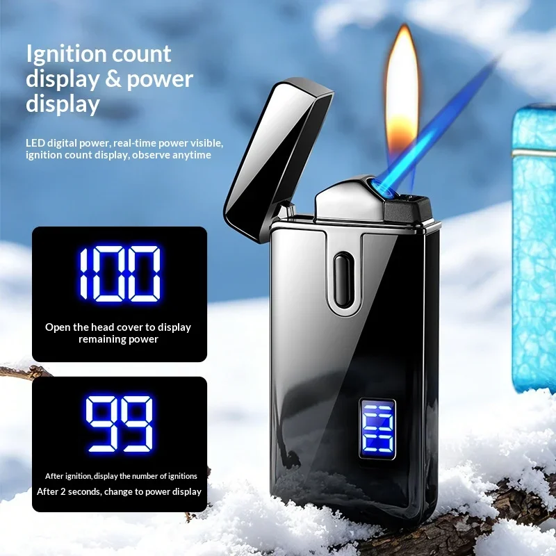 Dual Fire Switching Intelligent Voice Controlled Inflatable Lighter Visual Gas Window Digital Battery Display Butane Gas Lighter