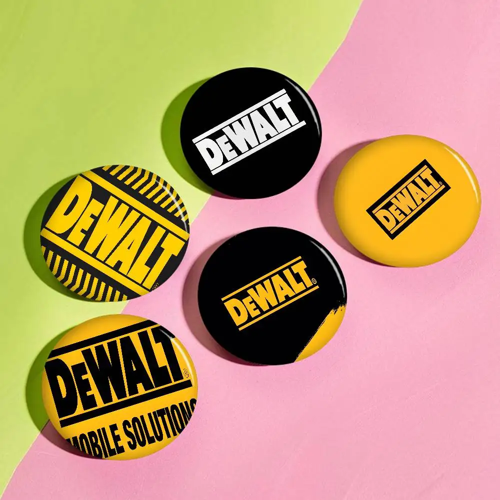 D-DEWALT Tough-Industrial Tinplate Pin Button Custom Anime Role Old-school Brooch Cartoon Collar Badge Jewelry Gift Fans
