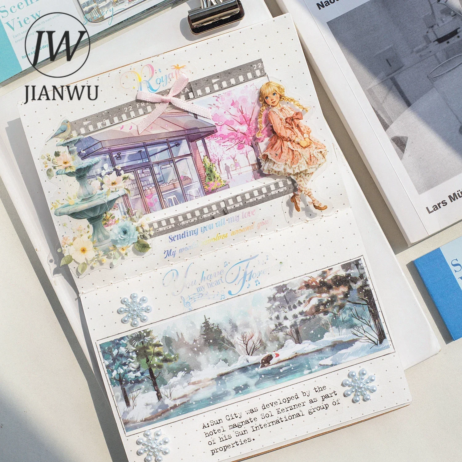 JIANWU Vintage Season Sence Tree Flower Landscape aterial Collage Scrapbooking Sticker Book Creative DIY Journal MStationery - view 5