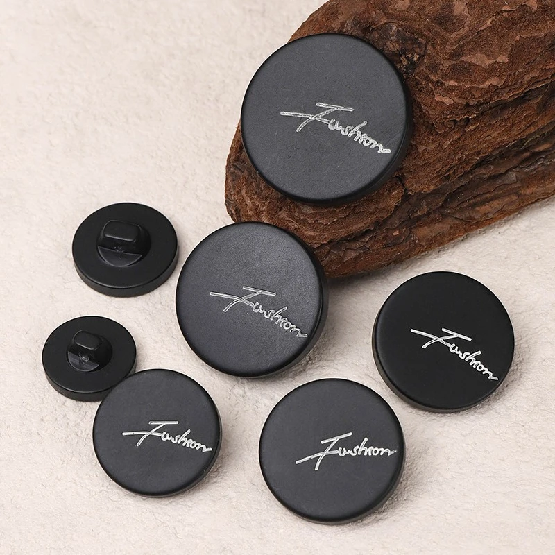 10pcs Fashionable Black Buttons 15/20/25mm Round Smooth Resin Shank Buttons Garment Accessories