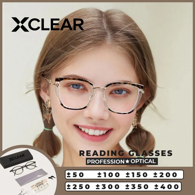 

Модные очки для чтения XCLEAR, текстурированные, в форме кошачьего глаза, легкие, с защитой от синего света, высококачественные, с индивидуальной прогрессивной линзой по рецепту