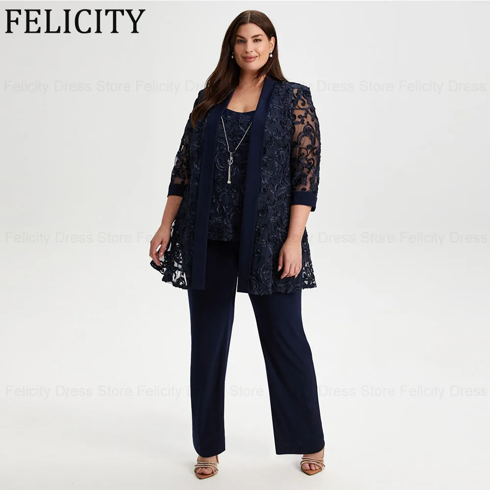 Three Piece Plus Size Jumpsuit Mother of the Bride Dresses with Jacket 2024 Wedding Guest Dresses Lace Pant Suit Evening Gowns