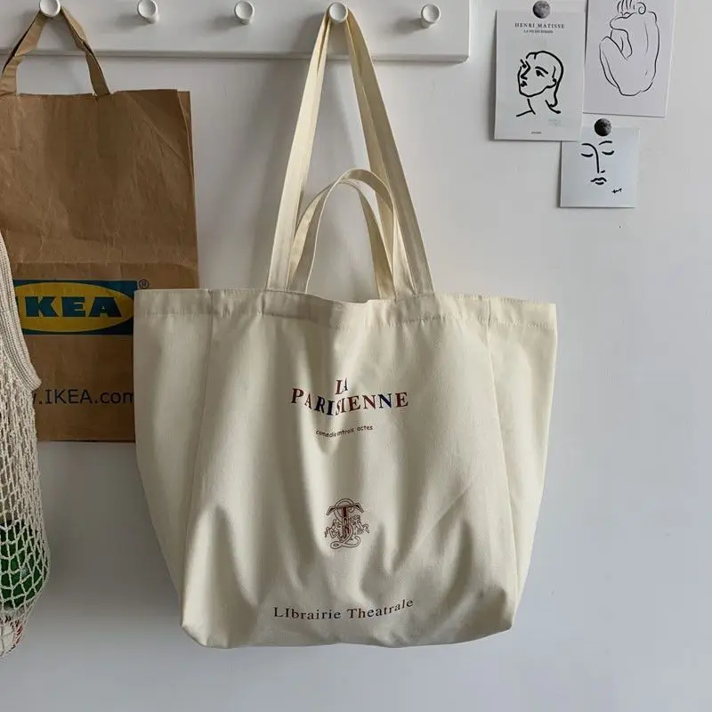 Women Alphabet Canvas Shoulder Bags Female Casual Letter Printed Tote Handbags Large Capacity Cotton Cloth Shopping School Bag