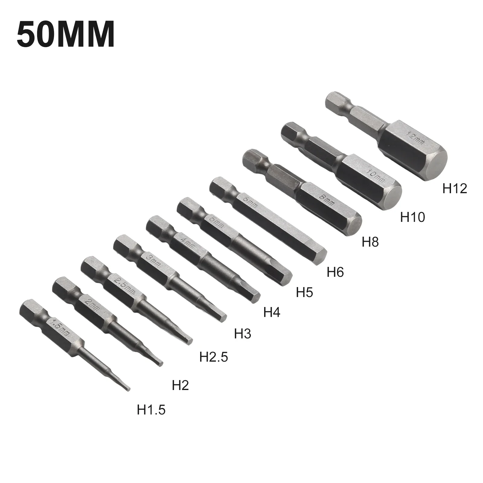 10Pcs 1/4inch Hex Shank Magnetic Head Screw Driver 50mm Screwdriver Bits H1.5-H12 Nut Driver Power Drill Adapter Screw Driver