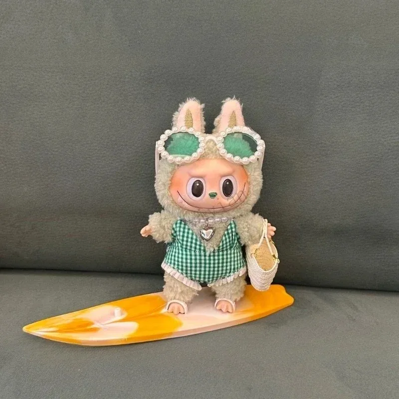 Vêtements de poupée, accessoires pour Ropa Labubu, 10cm, en coton, maillot de bain, lunettes, plage, plongée, planche de surf, sac en paille, tissus