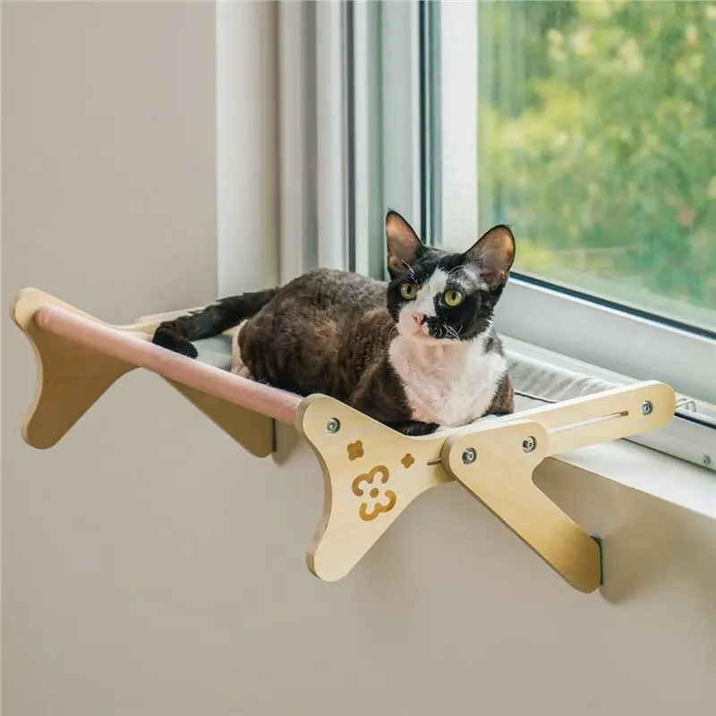 M12K-Sturdy Adjustable Cat Window Perch Hammock 40 Lbs Capacity Sunbathing Bed For Indoor Cats Washable In Pink C