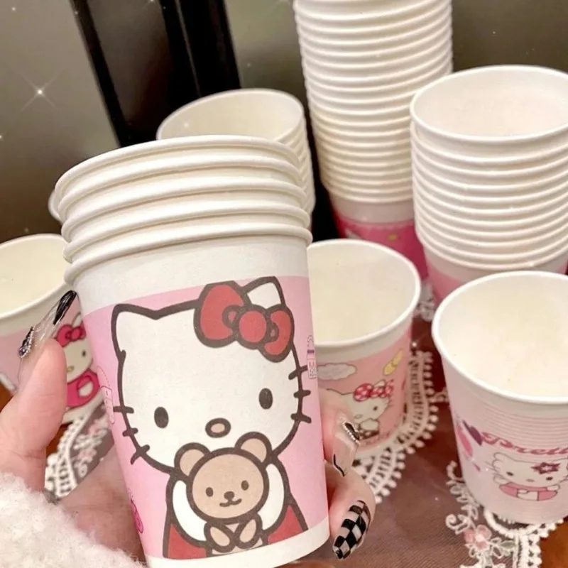 New Cute Hello Kitty Cartoon Disposable Paper Cup High-Looking Portable Thickened Home Children's Holiday Party Tableware