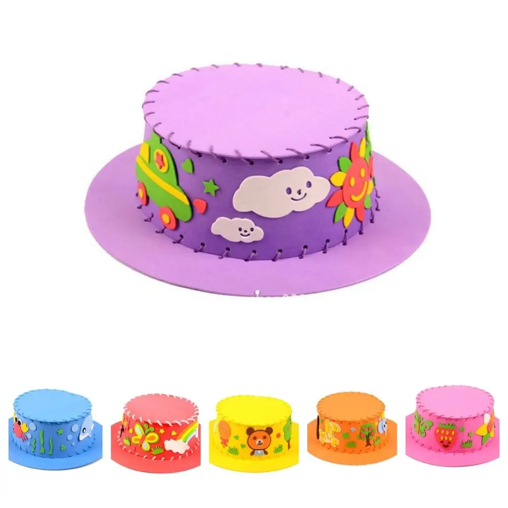 Safety Weaving Kids DIY Hat Toy Flowers 3D Handmade Sewing Eva Hat Handicraft Art Crafts Gift