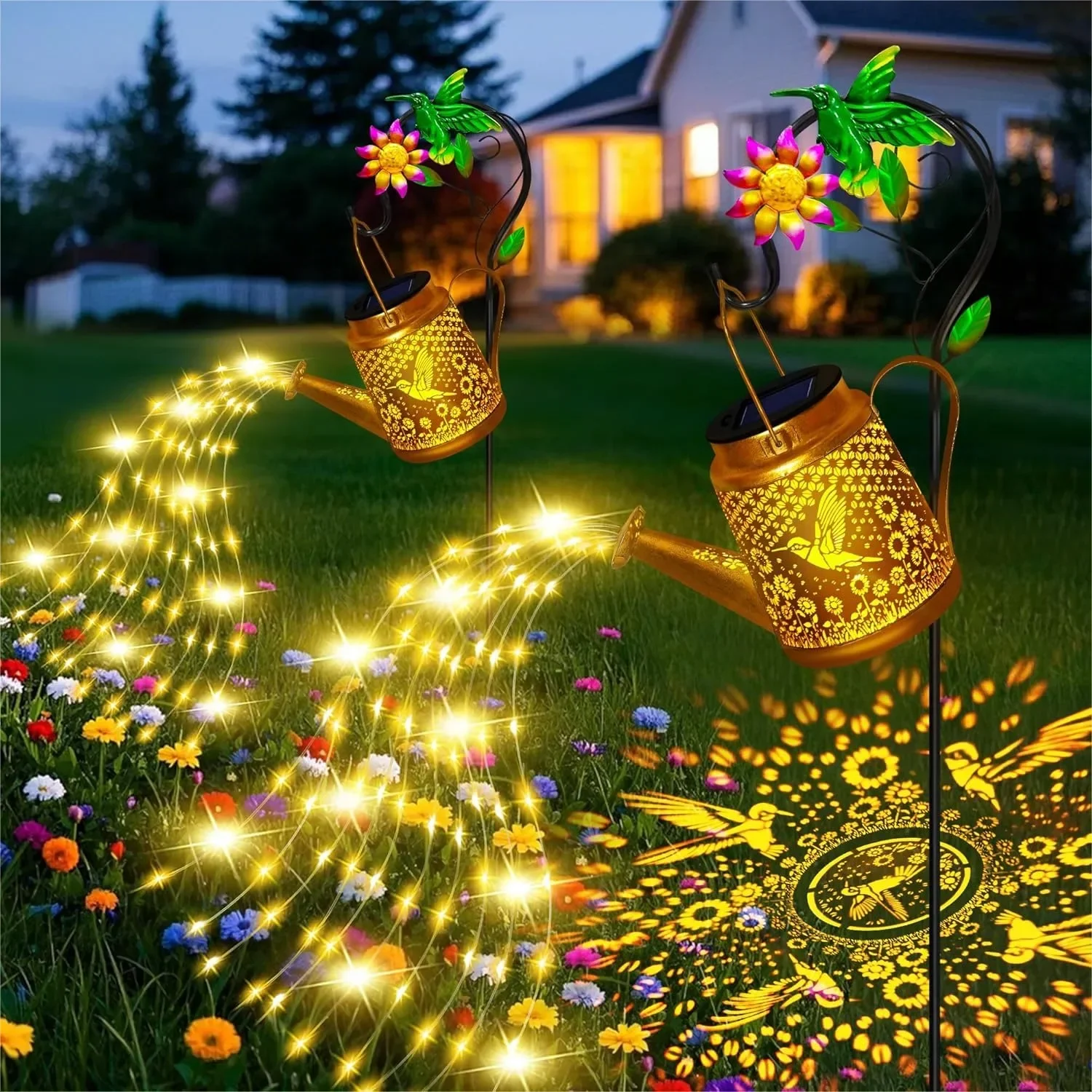 

Solar Watering Can Lights for Garden, IP65 Waterproof Outdoor Lanterns with Shepherd Hook, 2 Pack
