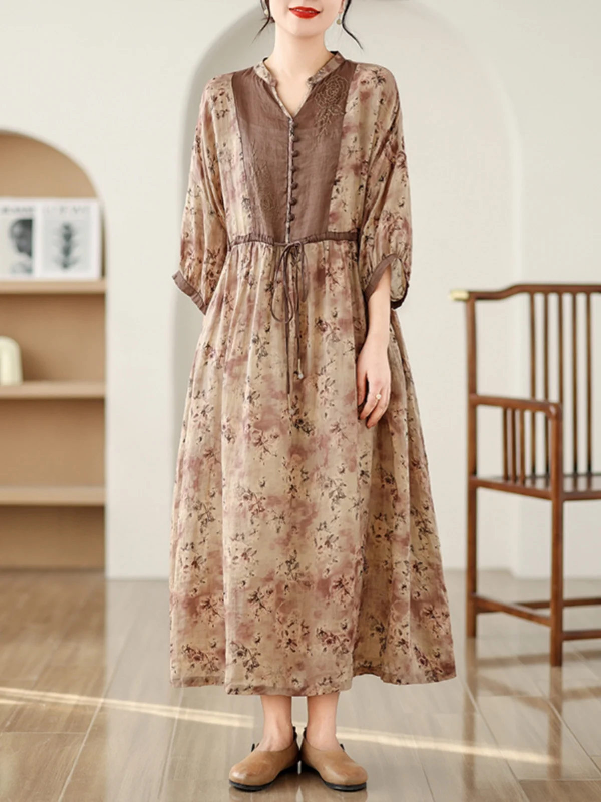 الرجعية V-ne مطبوعة عادية الدكتور المخرج عالية الخصر فانوس Sve تنورة طويلة تخفيف Sle الصيف Faion المرأة الدكتور