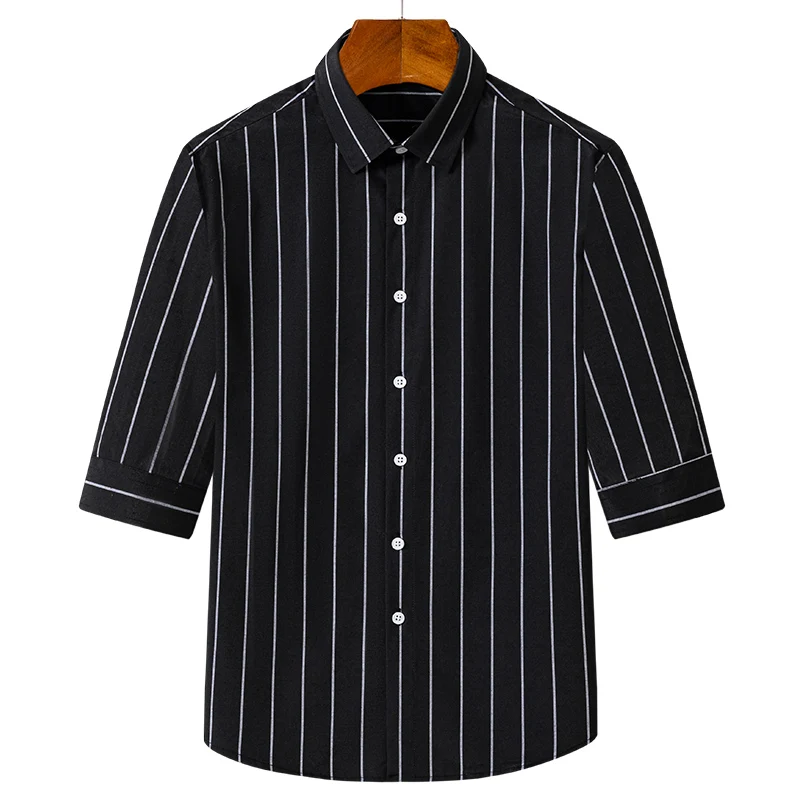 

Autumn New Style Men's Casual Three Quarter Sleeve Striped Shirt Business Fashion Office Slim Shirt Male Clothing