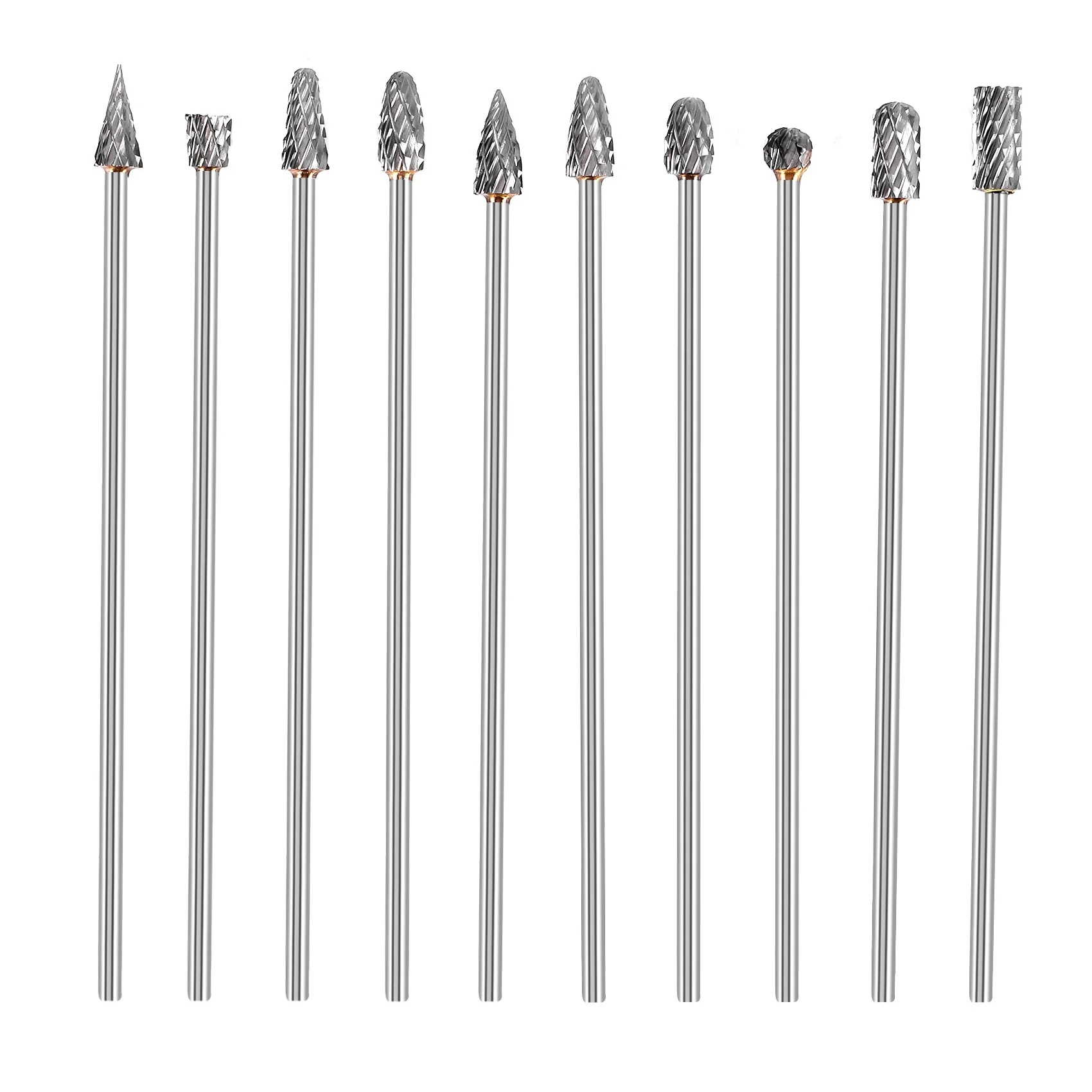 10Pc 4 Inch Long Double Cut Tungsten Solid Carbide Rotary Burrs Set 1/8 Inch(3mm) Shank Twist Drill Bit for Rotary Tools