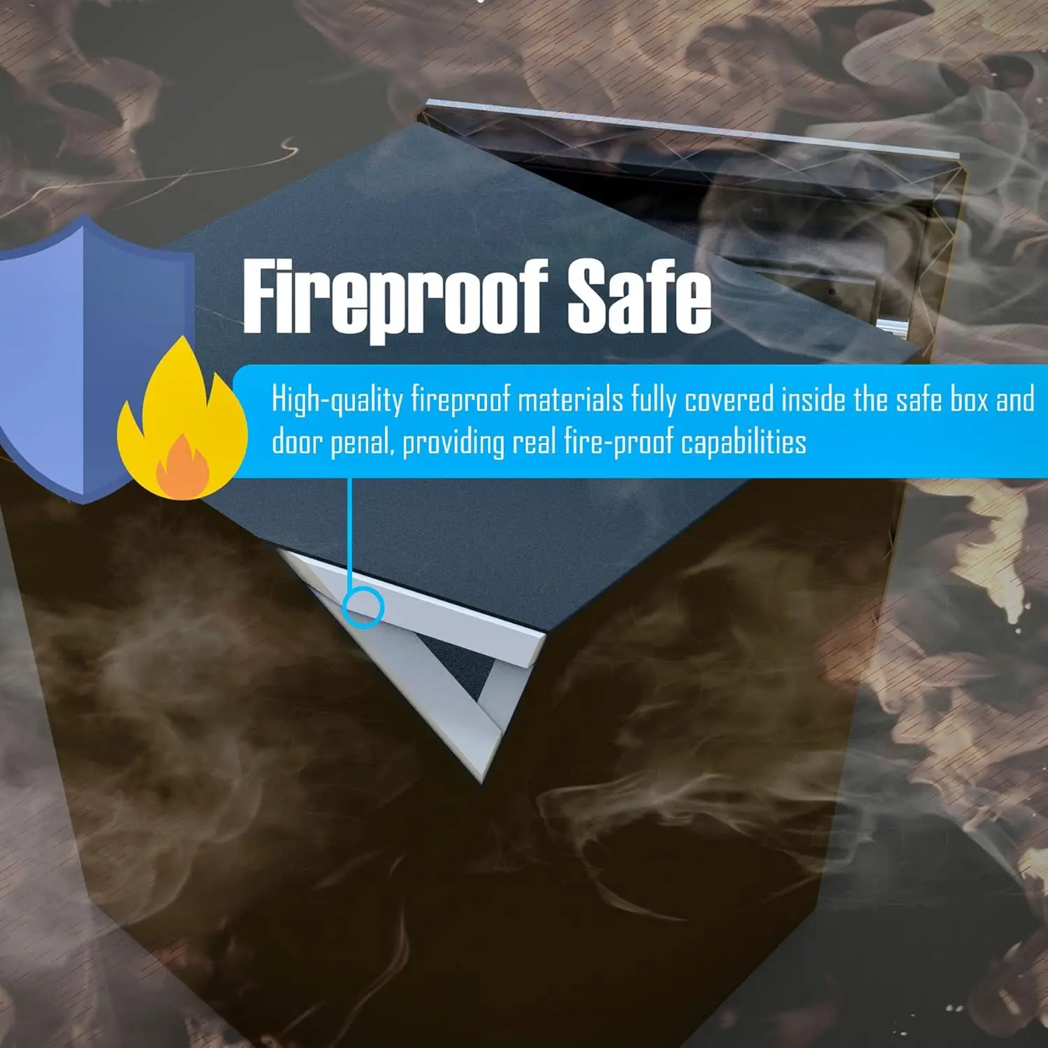 Fireproof Biometric Safe Box, Fire Safes with Fingerprint Touch Screen Keyboard, Home Security Safe for Hotel Office, 2.1 Cubic