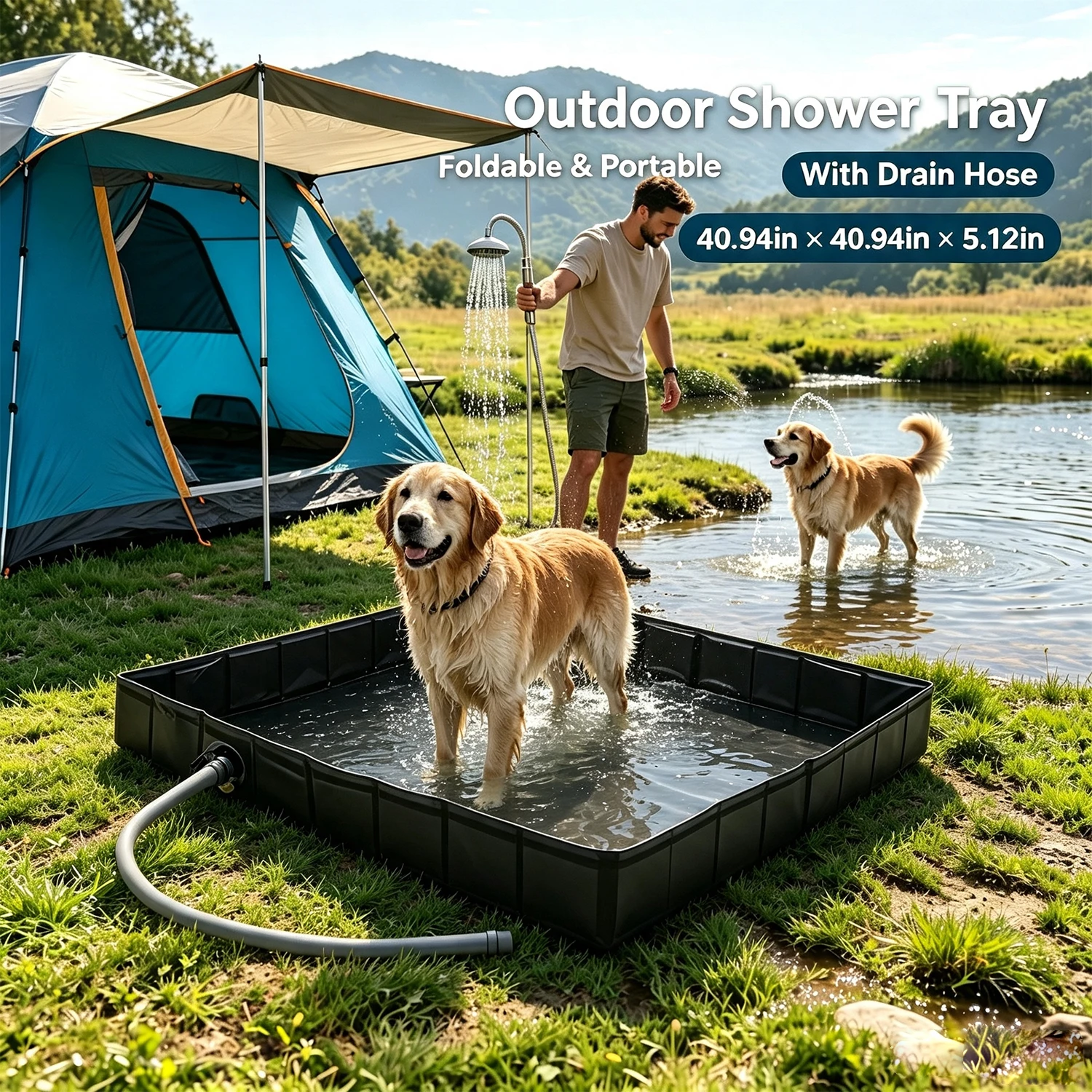 Pet X Supplies & Tack Photos - 접이식 샤워통(배수관 포함), 40.94인치 x 40.94인치
