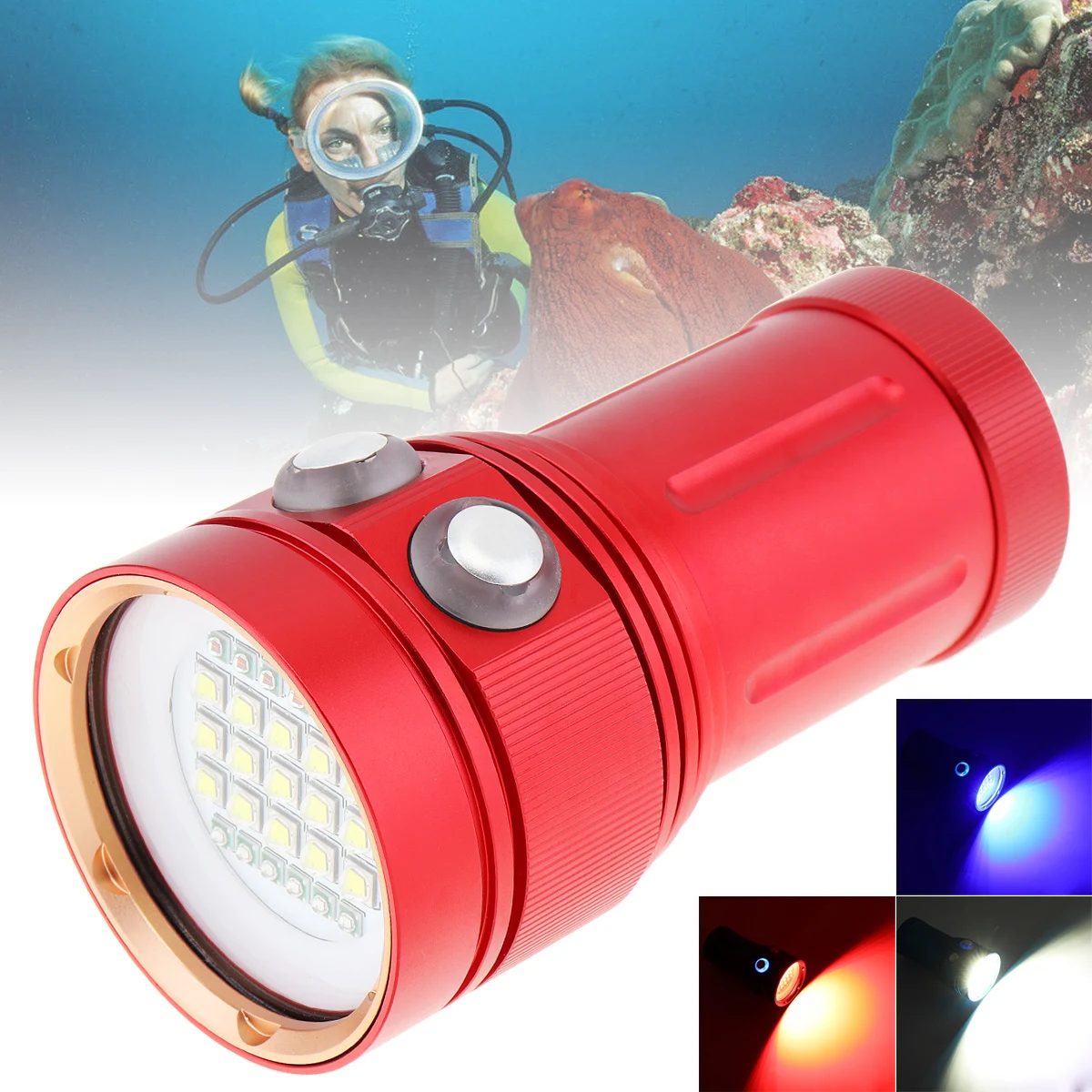 Professional Diving Light Underwater Diving Flashlight Red 100m 150W 8000LM LED Photography Video Dive Torch Flashlight Lamp