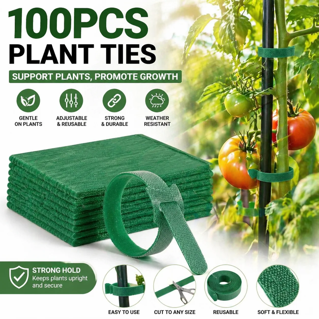 100Pcs Reusable Adjustable Non-Slip Nylon Plant Ties Perfect for Climbing Plants Support and Gardening Maintenance Tool Safe