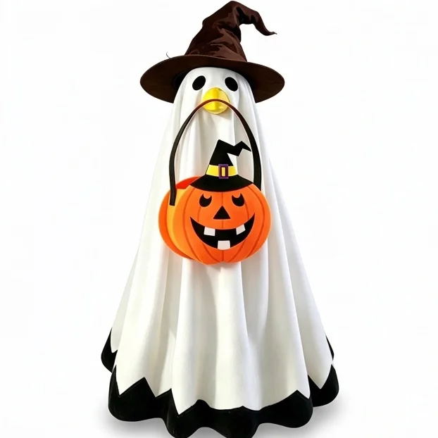 Halloween Goose Lawn Costume Set 23 Inch Ghost Pumpkin Outfit Weatherproof Outdoor Decor for Porch Yard Garden