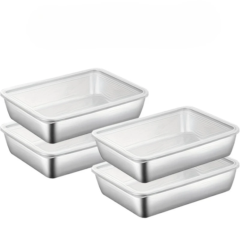 4pcs Stainless Steel Food Storage Container Set Meal Prep Fridge Organizer Home Kitchen Accessories Tools 2 Boxes 2 Lids