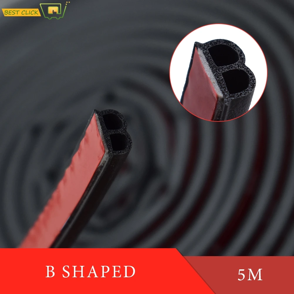 5M Car Door B-Shape Seal Strip Sticker Trunk Engine Cover Window Edge Trim Moulding Insulation Rubber Weatherstrip Hollow