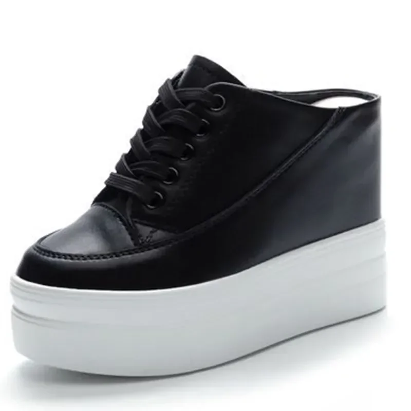 

11 см из натуральной кожи, модная женская обувь, увеличивающая рост, женская повседневная женская обувь без шнуровки на танкетке, летняя обувь