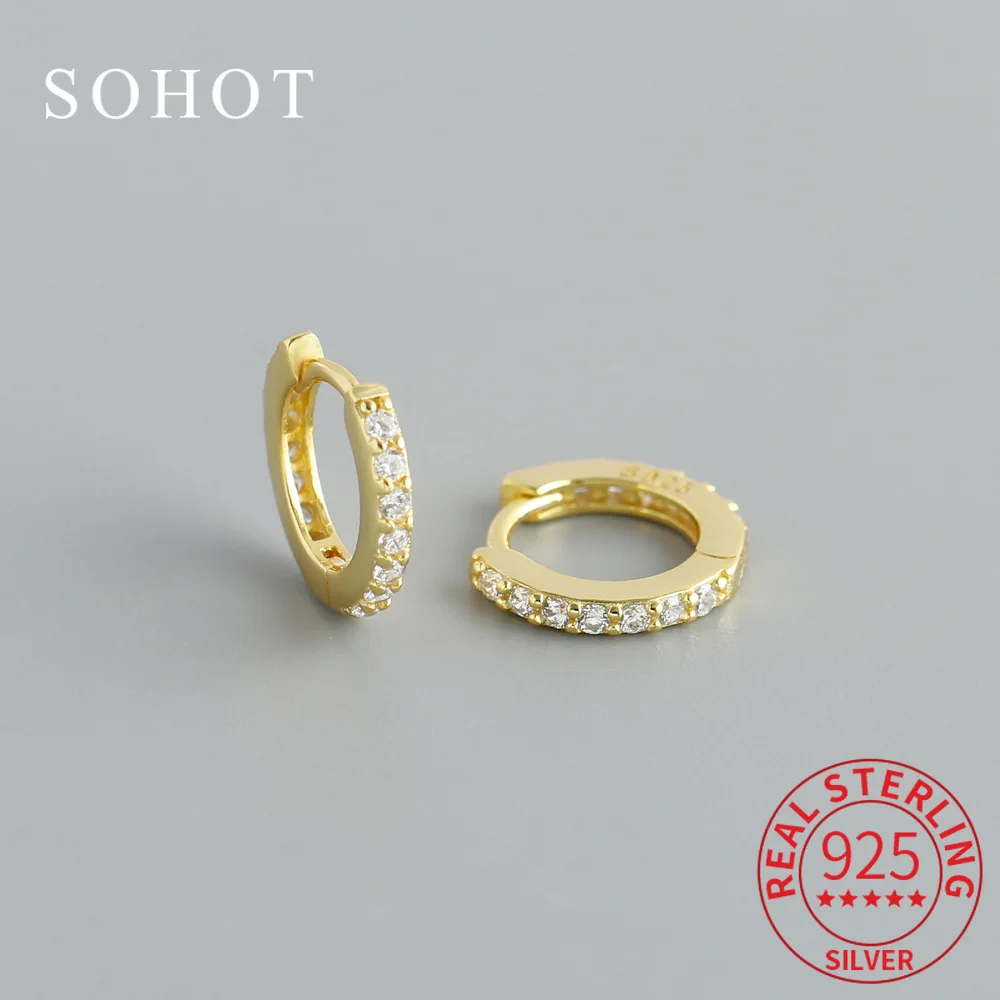 

Real 925 Sterling Silver 18K Gold Minimalist Zircon Round Hoop Earrings For Women Trendy Light Luxury Fine Jewelry Accessories
