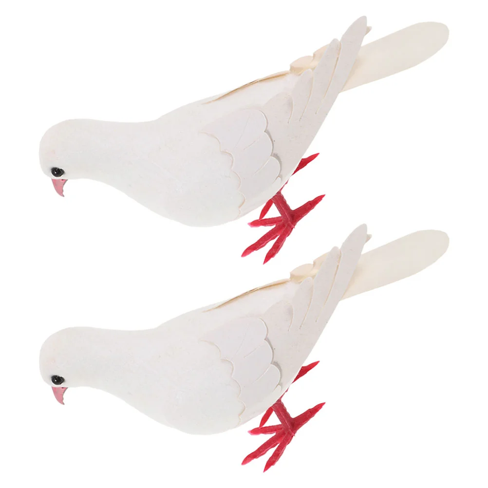 2 Pcs Statue Outdoor Pigeon Model Artificial Plumage Garden Lawn Dove Decor Foam Craft Bird Fake