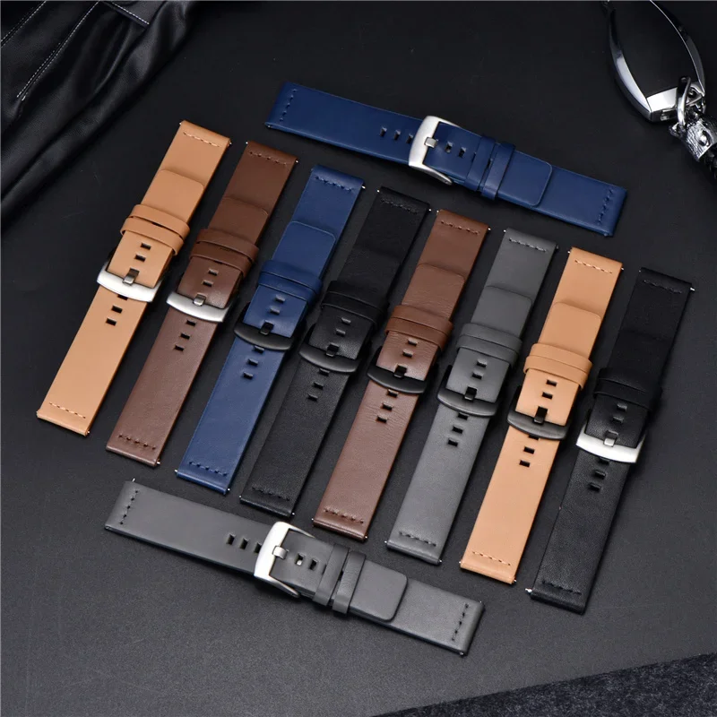 Leather Watchband Black Dark Brown Blue Calfskin Leather Watch Strap Italian 18mm 20mm 22mm 24mm Quick Release Watch Belt