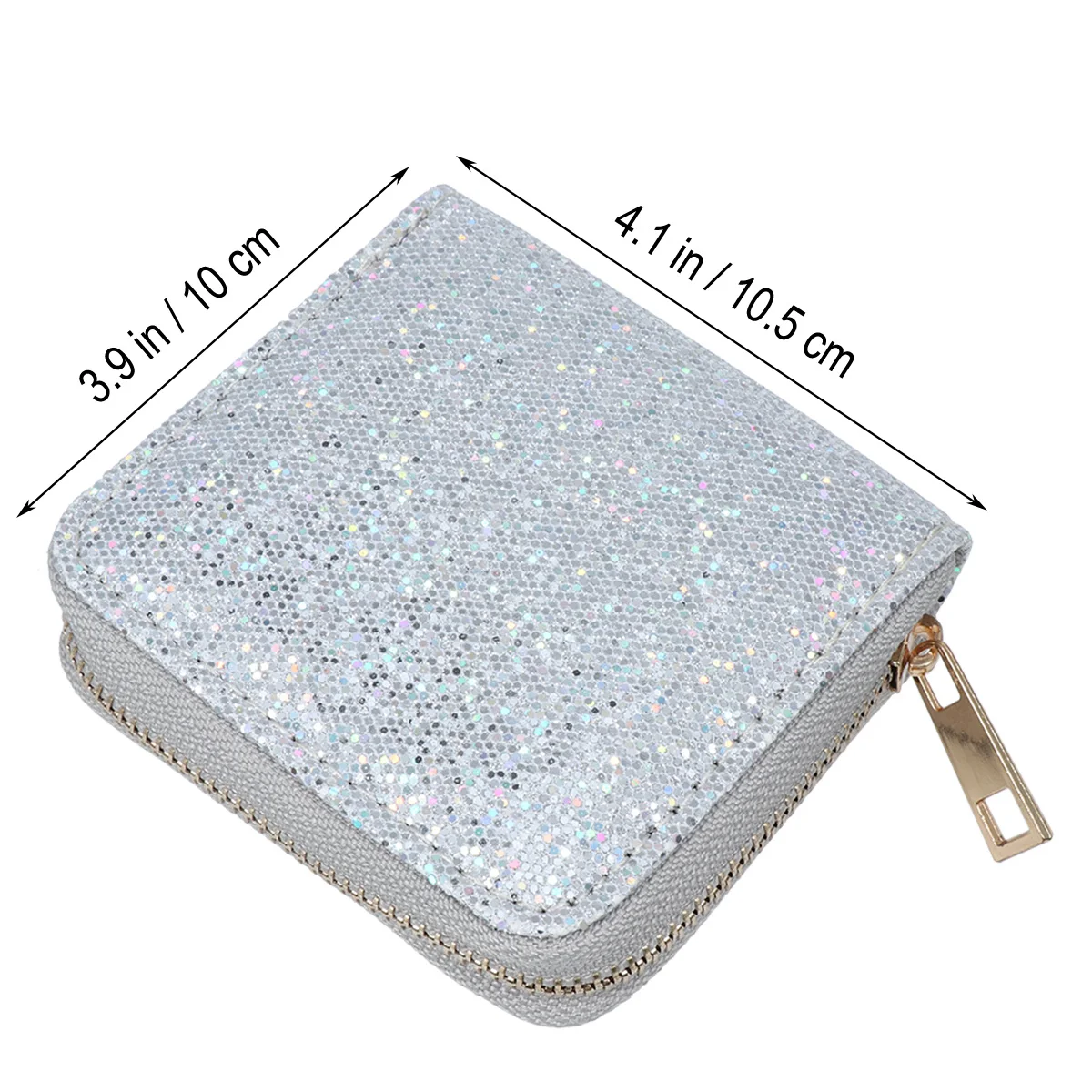 محفظة فضية لامعة للعملات المعدنية بسحاب، تصميم أنيق وخفيف الوزن ونحيف للتسوق والمناسبات الخاصة