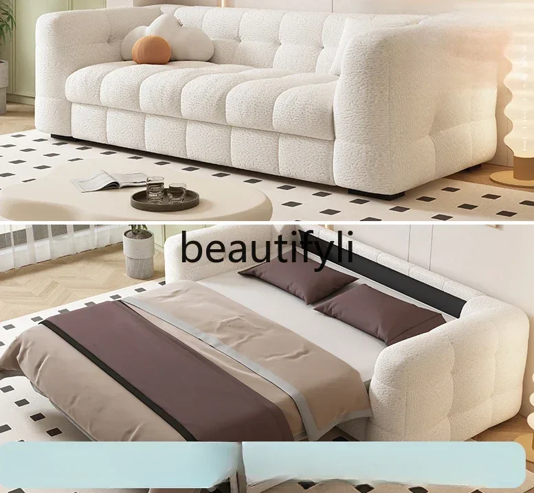 Cream wind 2024 new straight row folding sofa bed dual-purpose large sitting depth