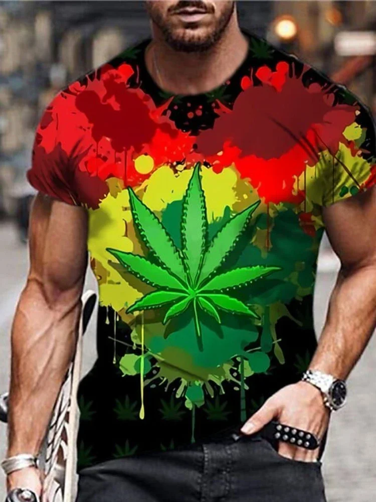 

New Men T-Shirt Printing Short-Sleeved Summer 3d Hawaiian Leaves Personality Fashion Stitching Pattern T-Shirt For Men