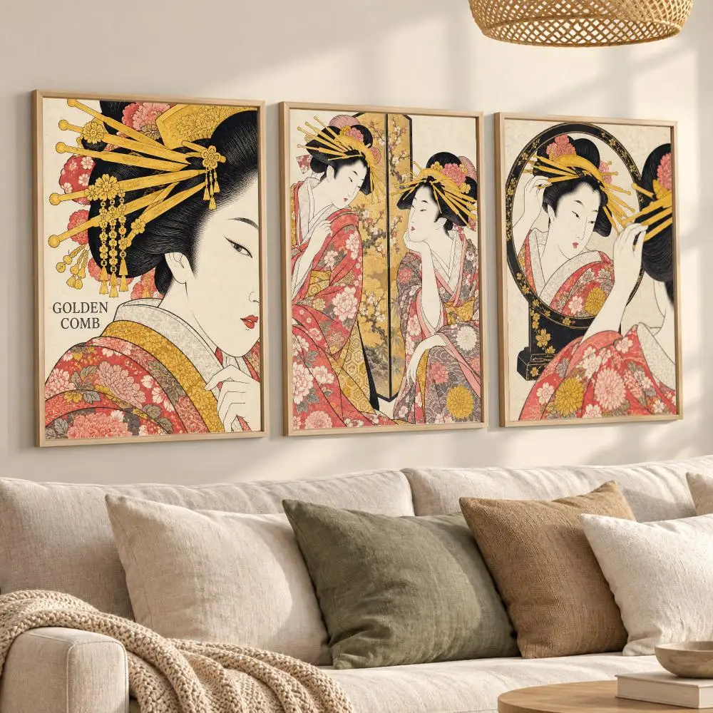 Ukiyo Women Poster Decorative Wall Sticker Mural Photo Print for Bedroom Living Room Hallway Home Decor Gift