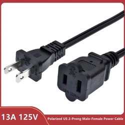 Polarized US 2-Prong Male-Female Power Cable 13A/125V,Nema 1-15P to 1-15R Extension Cable Cord 60CM/2FT