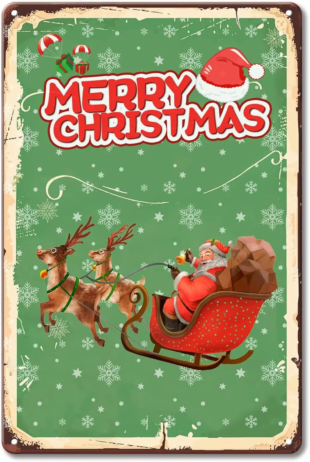 TRENDSTHAN Christmas Sign Merry Christmas Decorations Eve Santa Claus and Deer Vintage Metal Tin Sign Retro For Toilet Rest sign