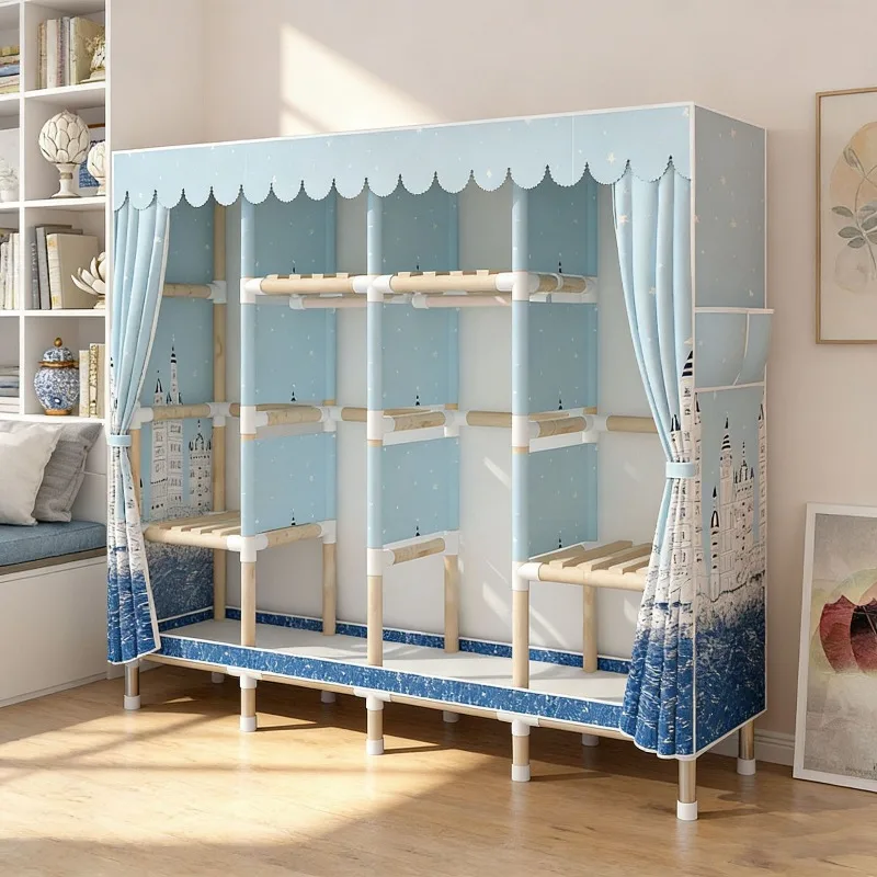 

Easy Solid Wood Durable Cloth Wardrobe Storage Closet for Bedroom Rent Homes Laundry Room Organizing Cabinet Simple Wardrobe