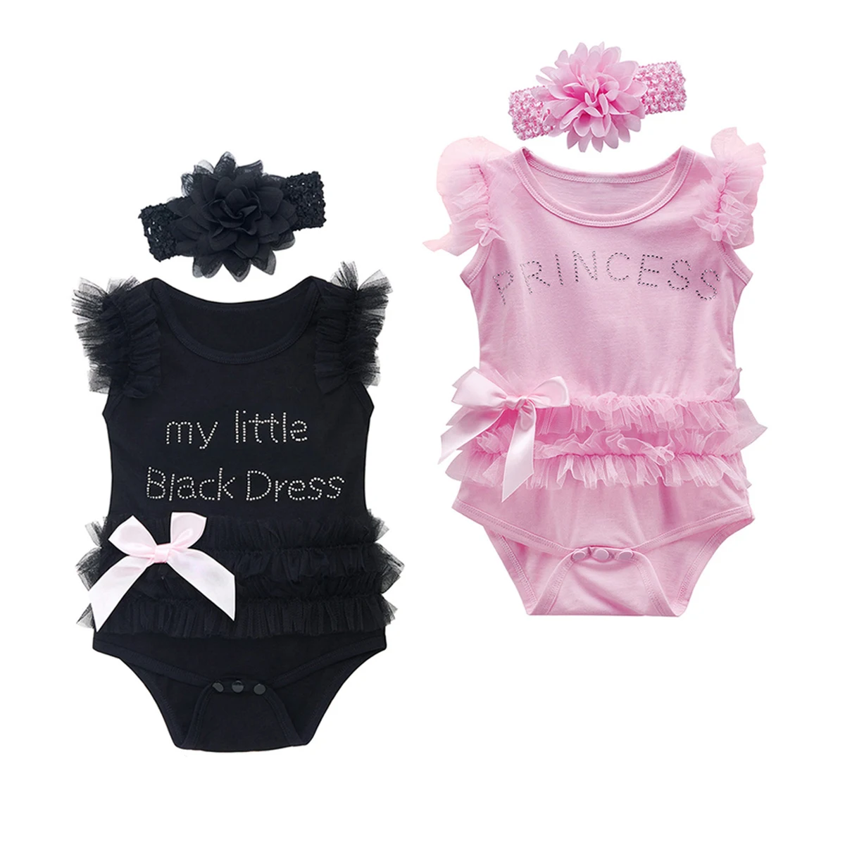 Baby Girl Summer Bodysuit Newborn Princess Milestone Birthday Onesies Infant Party Gift Clothes Christening Headbands Outfit