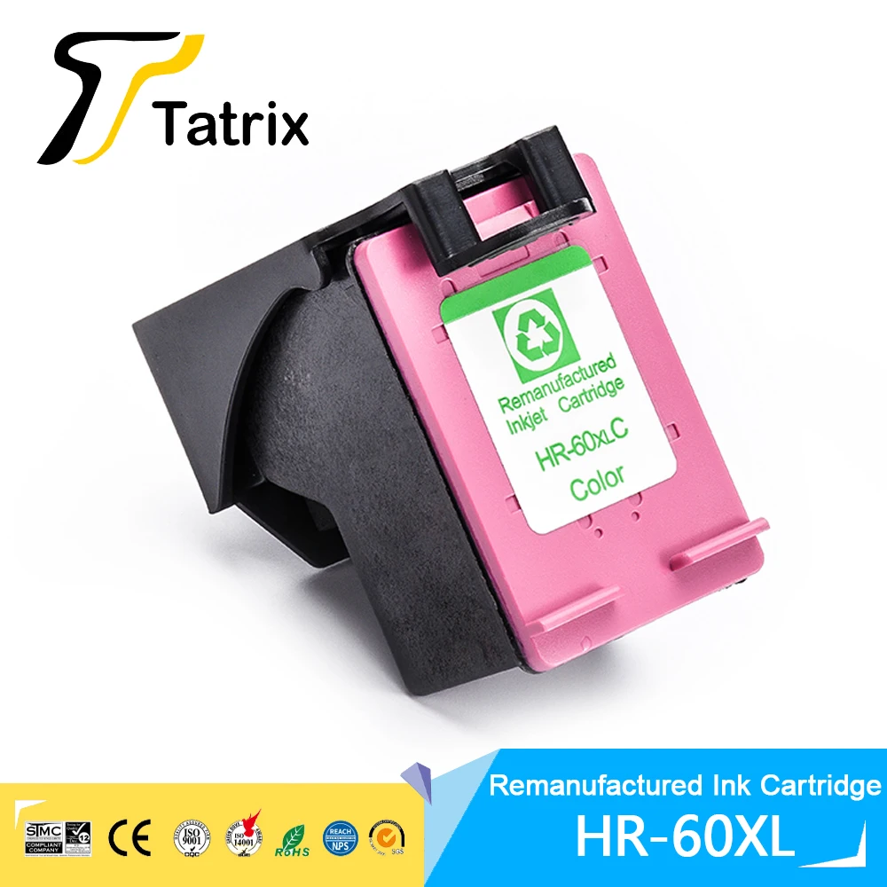 Tatrix 60 60XL Premium Remanufactured Color Inkjet Ink Cartridge for HP Deskjet F2560/F2568/ F4280/F4288 Printer