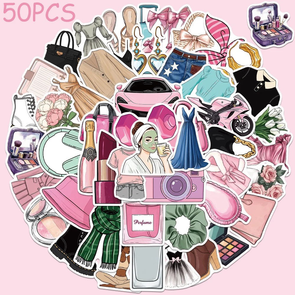 

50pcs Girl Theme Stickers Decals For Phone Laptop Scrapbook Suitcase Skateboard DIY Aesthetic Waterproof Stickers Creative Gifts