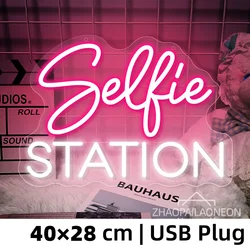 Señal de neón personalizada para Selfie Station, luz de neón para decoración de cafetería, Bar, Club, tienda, dormitorio, sala de fiesta, luces nocturnas, Vibe de Arte de pared